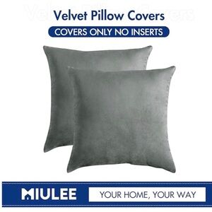 Miulee (2) grey soft velvet like pillow cases (no insert) 20 x20 inches NIB